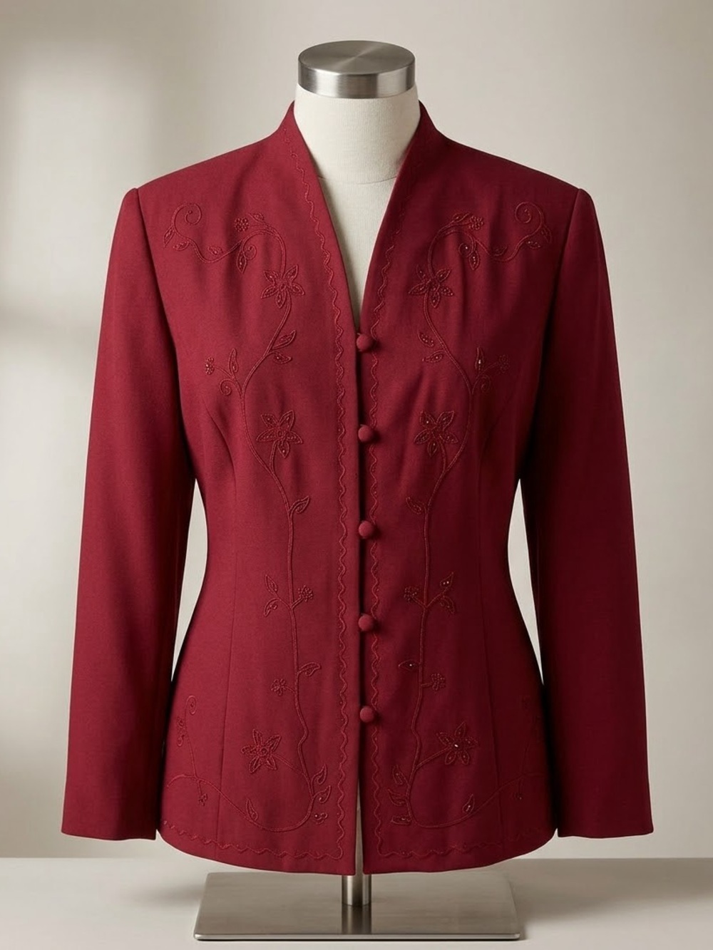 Women's Embroidered Burgundy Blazer Jacket